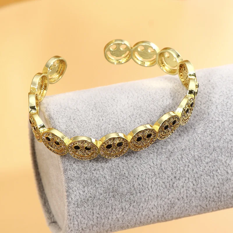Cuff Bangle Copper Metal Bracelet for Women Diamond Band Zircon Inlay Bracelets for Ladies Vintage Girls Jewelry 2