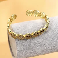 Cuff Bangle Copper Metal Bracelet for Women Diamond Band Zircon Inlay Bracelets for Ladies Vintage Girls Jewelry 2