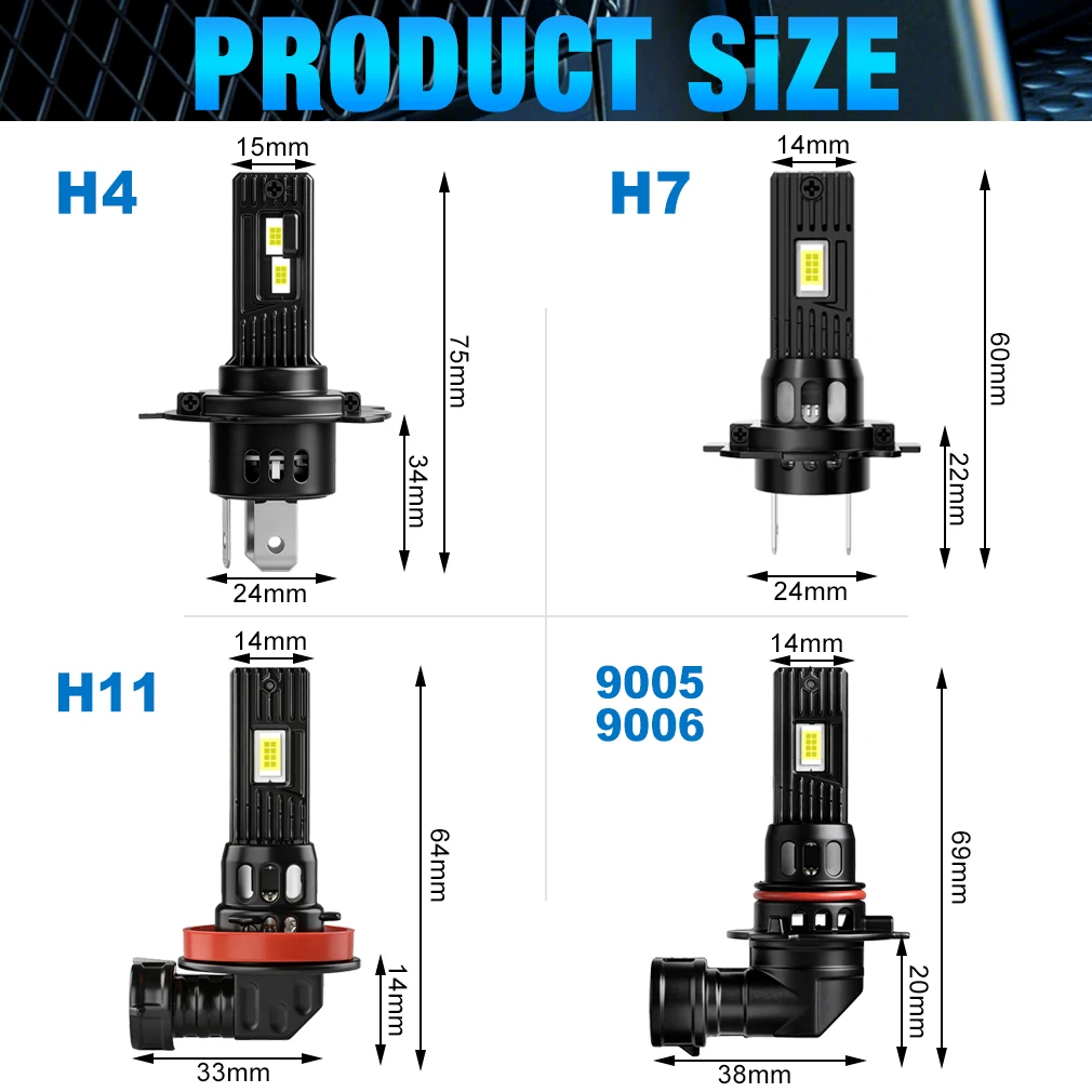 H8 H11 LED 자동차 헤드라이트 전구 캔버스 9005 HB3 9006 HB4 CSP LED 헤드램프 100W 터보 팬리스 자동차 램프 6000K 12V