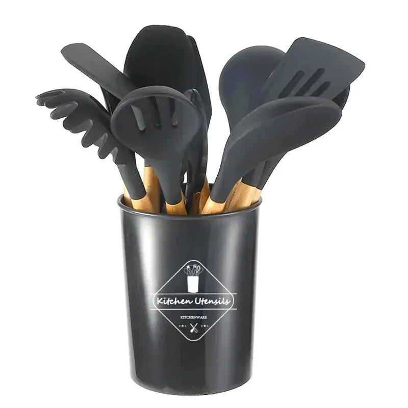 Wooden handle dark gray eleven-piece set with barrel