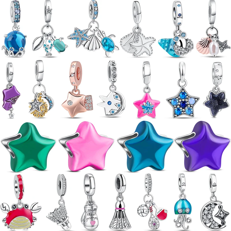 

New Turtle Starfish Star Charms Crab Jellyfish Bead 925 Sterling Silver Fit Original Pandora Bracelet For Woman DIY Fine Jewelry