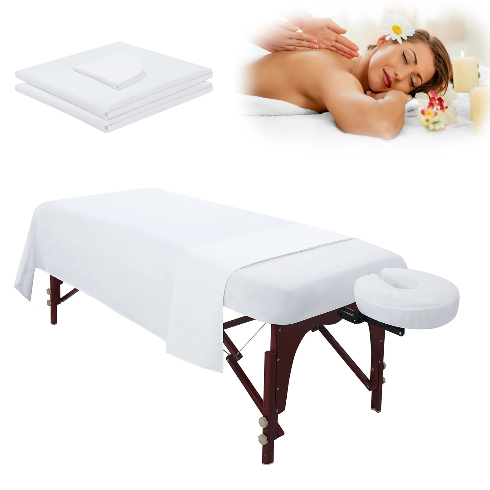 

White Waterproof Microfiber 3-Piece Bed Sheet Set Massage Table Sheets SPA Bed Cover Breathable for Massage Beauty Tattoos