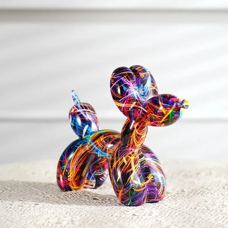 Escultura De Perro Con Globo De Resina: Arte De Graffiti Multicolor Para Decoración Original Del Hogar