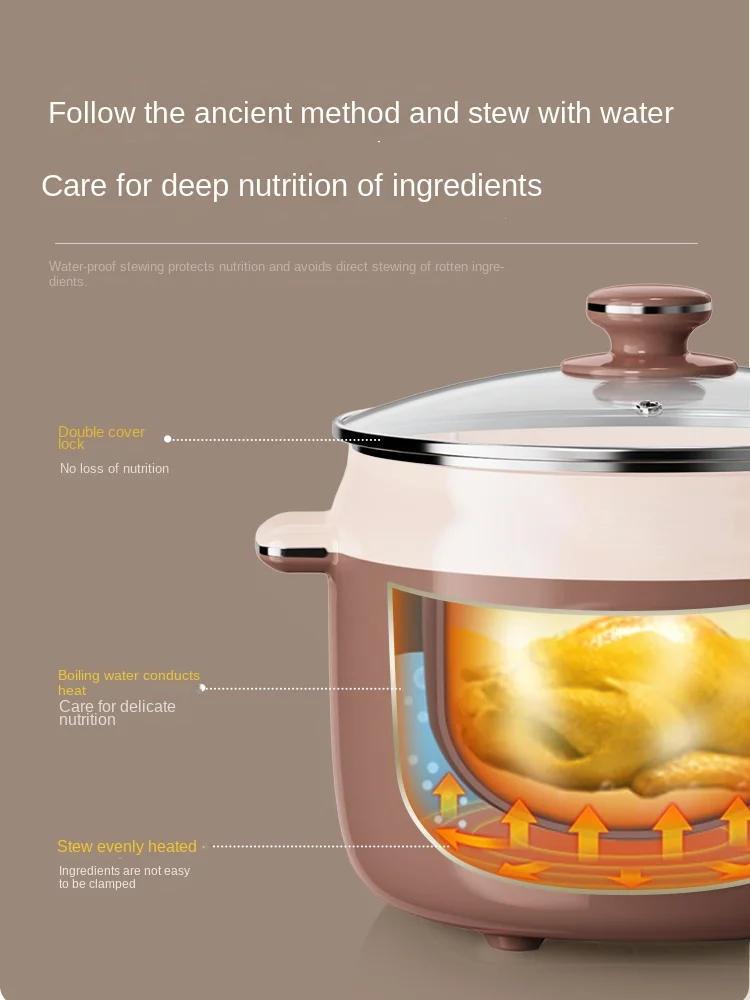220V Slow Cooker Purple Clay Electric Soup and Stew Pot Home Electric Stewpot Bain-marie Saucepot 2.5L Liner +0.5Lx3 Small Liner 2