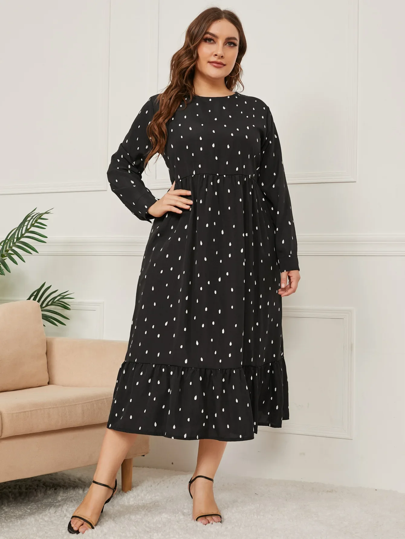 

KikiMix Elegant Women's Blue Dress Squre Neck Short Sleeve Belted Dresses Casual Clothing White Dot Autumn Robe