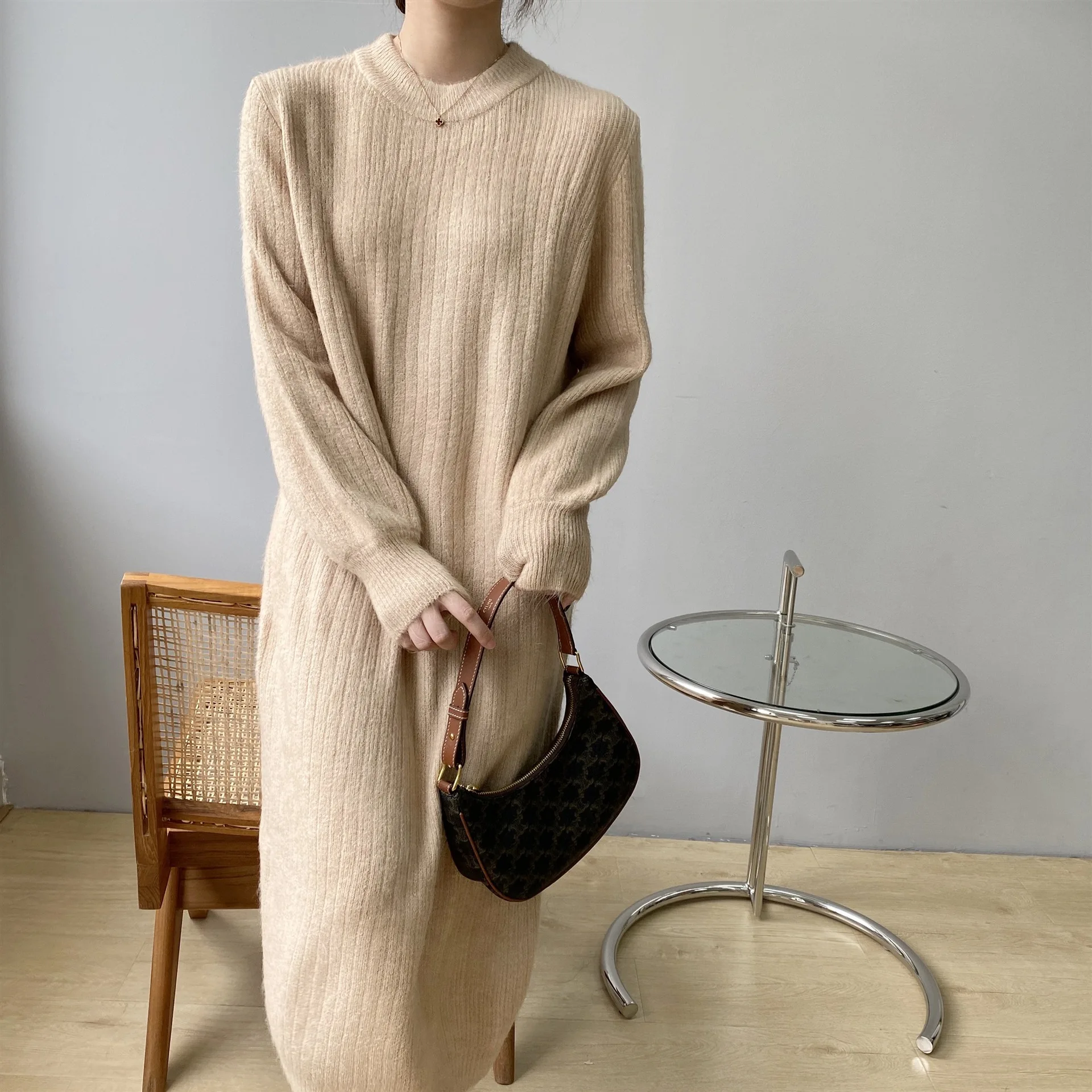 2021 Autumn Women O-Neck Sweater Loose Style Knitted Fashion Oversize Long Sweater Casual Women Pullovers Pull Femme black cardigan