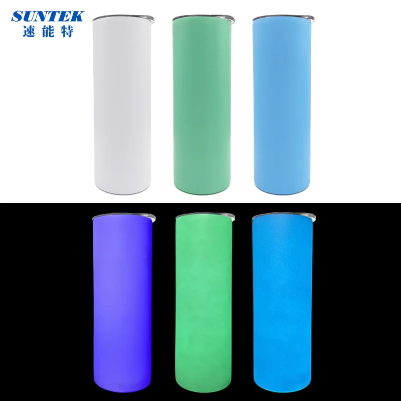 Wholesale 20 OZ Sublimation Blanks Luminous Skinny Tumbler Straight Tumbler  with Straw Glow Manufacturer and Supplier