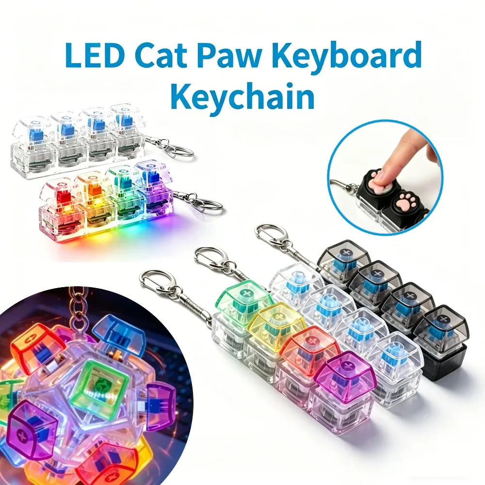 LED 라이트업 키체인 키보드 클릭 가능 버튼 피젯 토이 스트레스 불안 완화 휴대용 책상 장식 선물