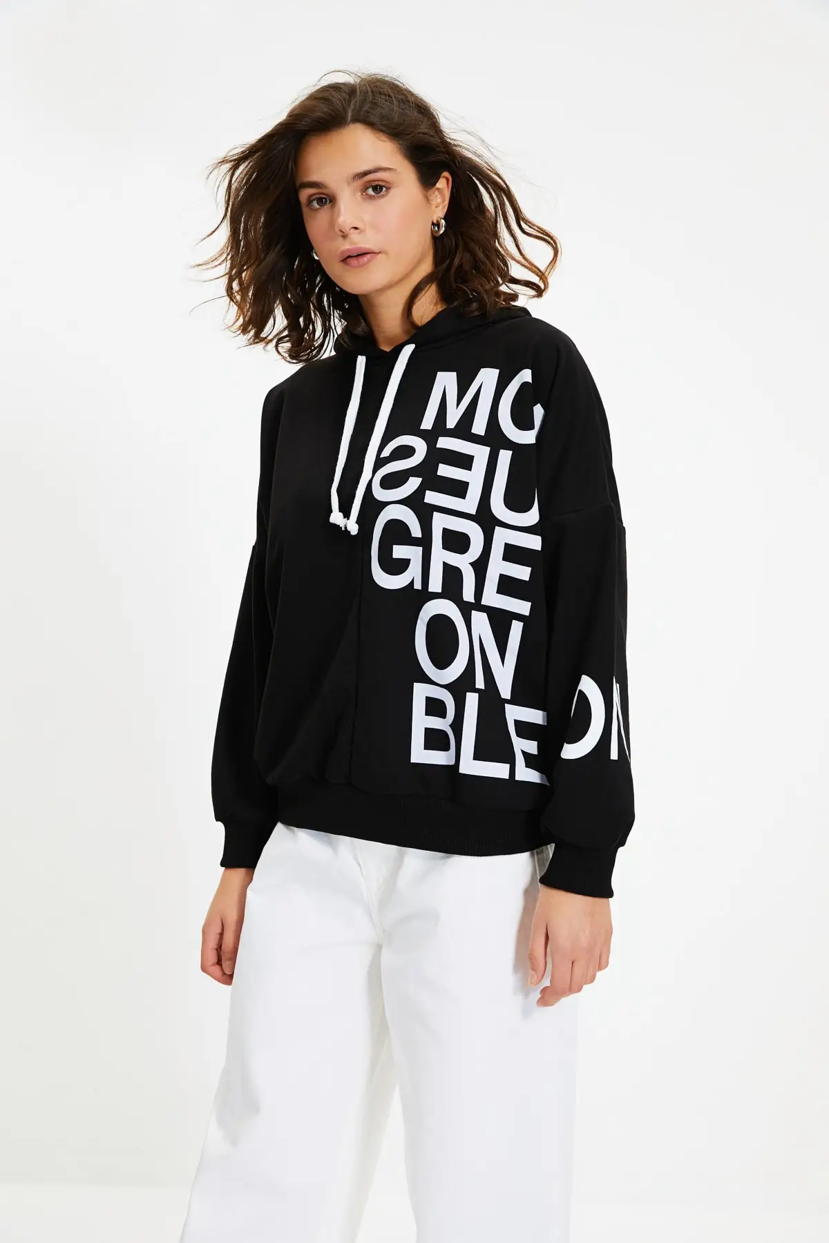 Свободные трикотажные толстовки с принтом трендовые TWOAW22SW0697 | Женская одежда