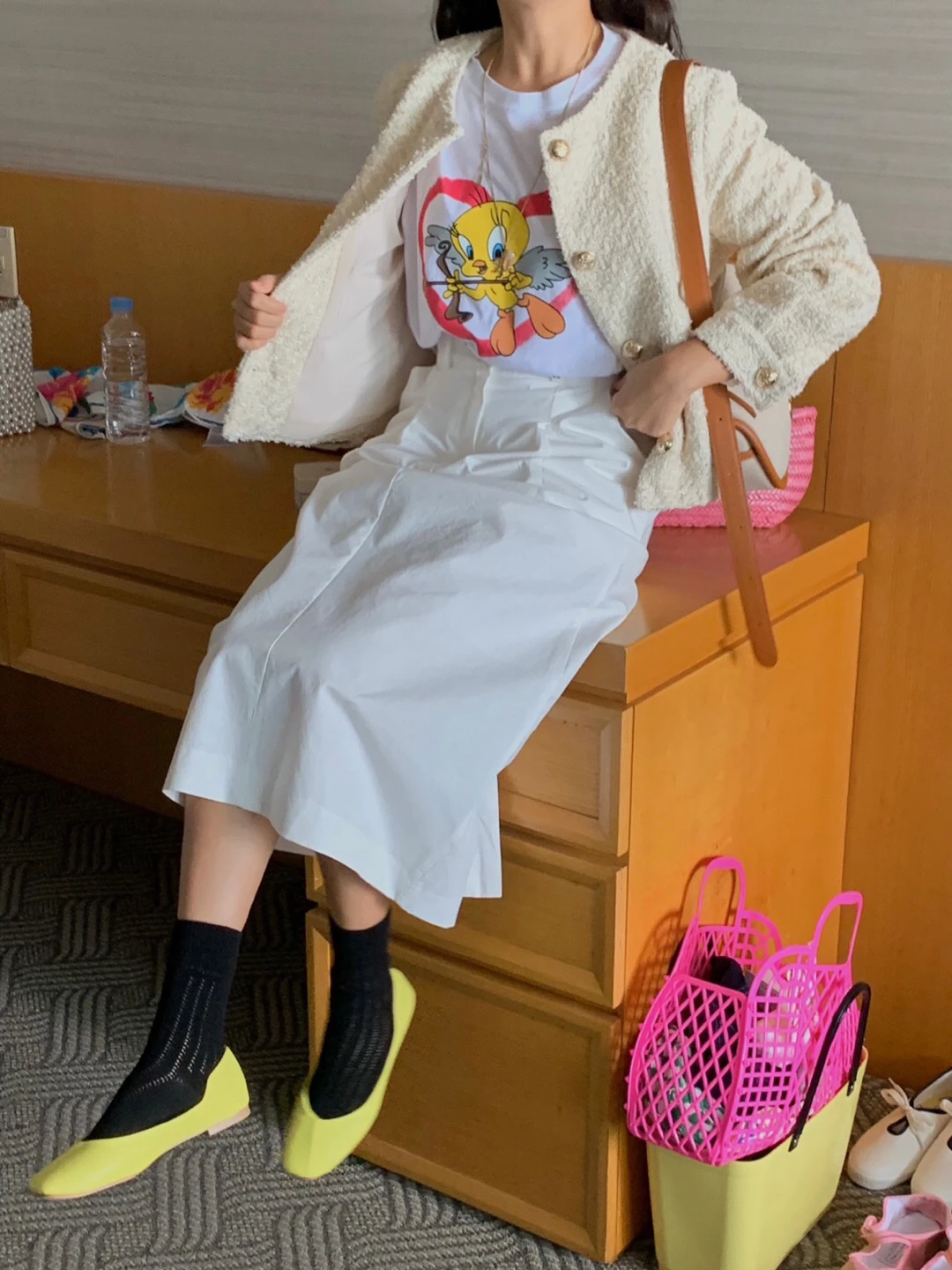 귀여운 요정 프린트 티셔츠 라운드 넥 반팔 화이트 코튼 한국 스타일 여름 탑 젊은 여성용 8-24세