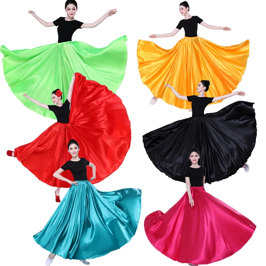 

12Colors Spain Dress Women Satin Gypsy Skirts Stage Performance Costume for Dancing Spanish Flamenco Bullfighting Belly Adult