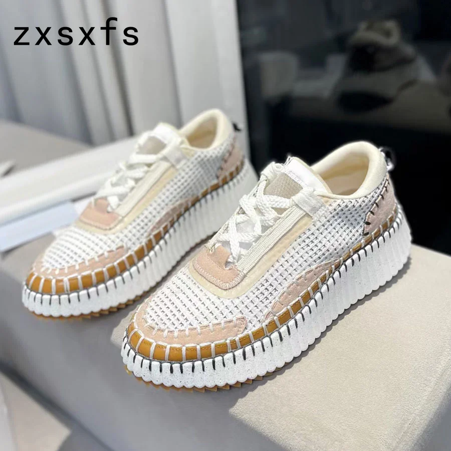 

High Quality Brand Patchwork Flat Women Sneakers Airmesh Round Toe Lace Up Shoes Casual Outside Walking Shoes Women