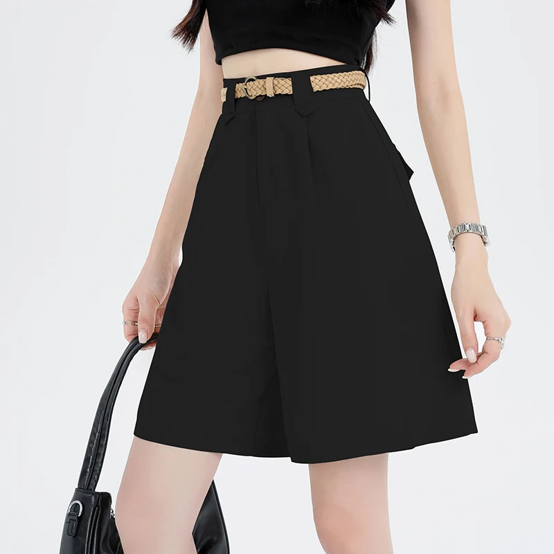 

Повседневные женские летние шорты ITOOLIN с высокой талией и поясом, винтажные офисные трапециевидные шорты, шикарные женские Костюмные брюки 2024