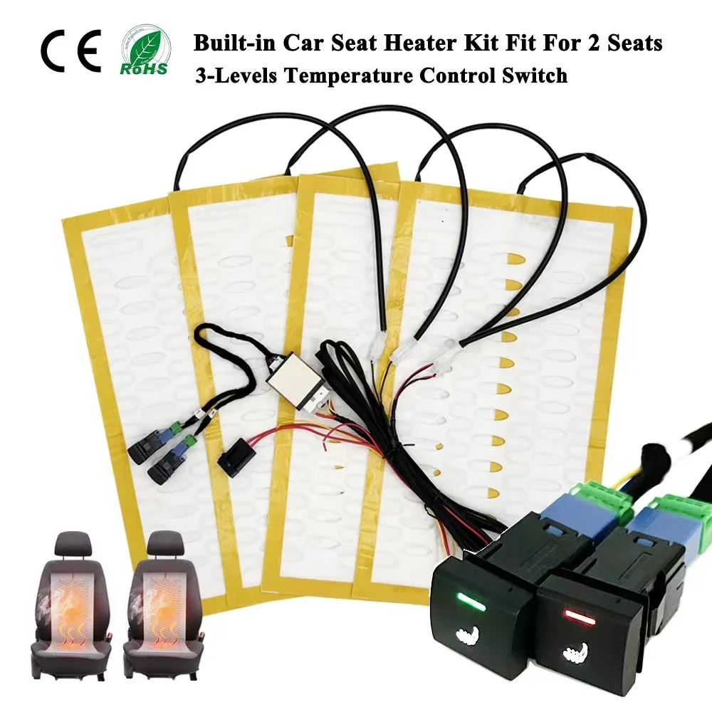 Car Seat Heater Universal Built-in Car Seat Heater Fit 2 Seats DC12V Alloy Wire Heating Pads 3-Levels Control Switch System For Toyota Seats