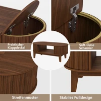 Table basse moderne Fangange, table ovale en bois de noyer 100x50x50 cm avec étagère ouverte, table de salon avec rangement dissimulé 4