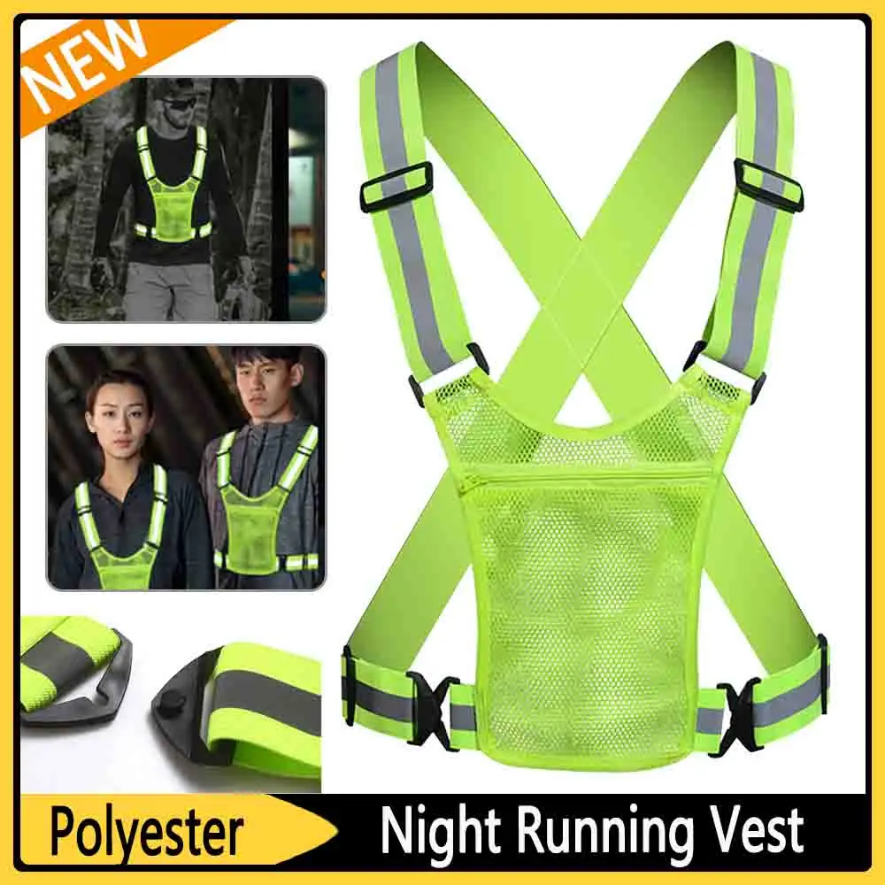 Night Running Vest Lightweight Elastic Safety Vest Pouch High Visibility Running Adjustable for Men & Women