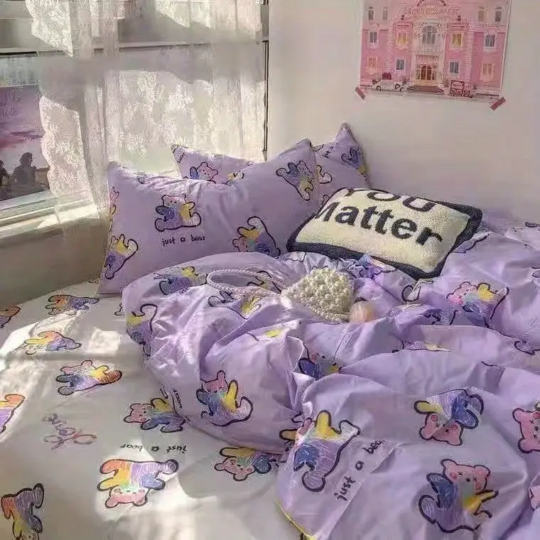 Ins Black Bowknot Bedding Set Pink Bed Flat Sheet Duvet Cover Twin Full Queen Princess Style Bed Linen Girls Floral Quilt Cover