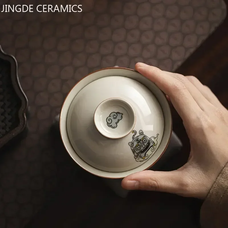 Tea Set 140ml Chinese Style Ceramics Gaiwan Teacup Handmade Tea Infuser