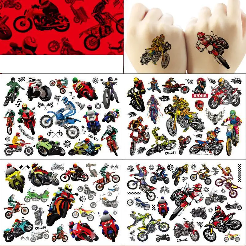 Dirt Bike Motorcycle Kids Tattoo Stickers Racing Figure Cartoon Boys Girls Christmas Birthday Party Supplies Decoration Kid Gift tattoo sticker temporary tattoos