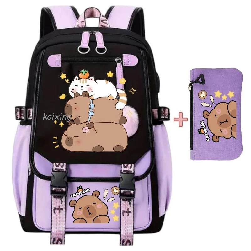 Kawaii Capybara Lightweight Outdoor Backpack Set - Travel & School Bag Gift Set