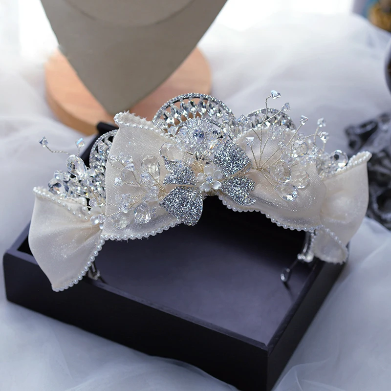 

Great Romantic Princess Crystal Bridal Headpieces Organza Brides Crowns Wedding Hair Accessory