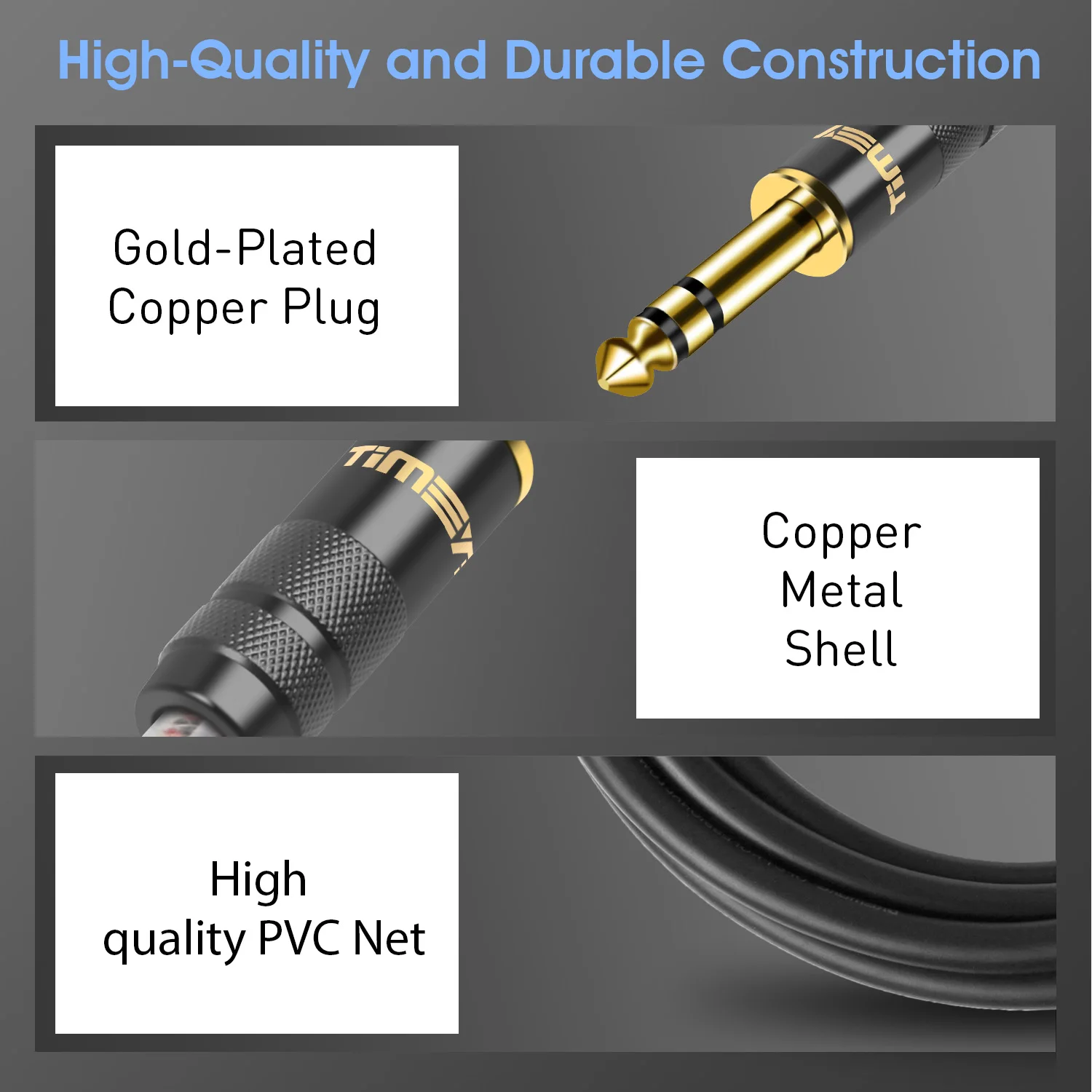Premium 1/4 Inch Straight Instrument Cable - Stereo Audio Guitar Cord for Amplifiers and Keyboards