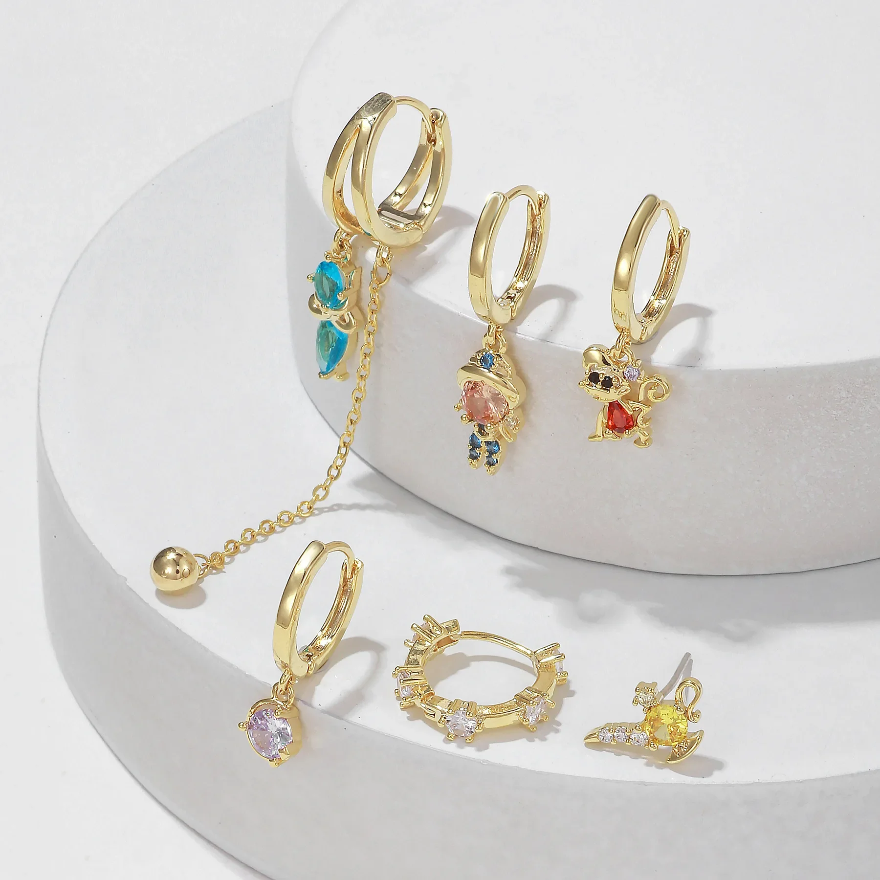 6pcs Cute Zircon Cartoon Fairy Tales Drop Dangle Earrings Set For Women Fashion Jewelry Gift 4