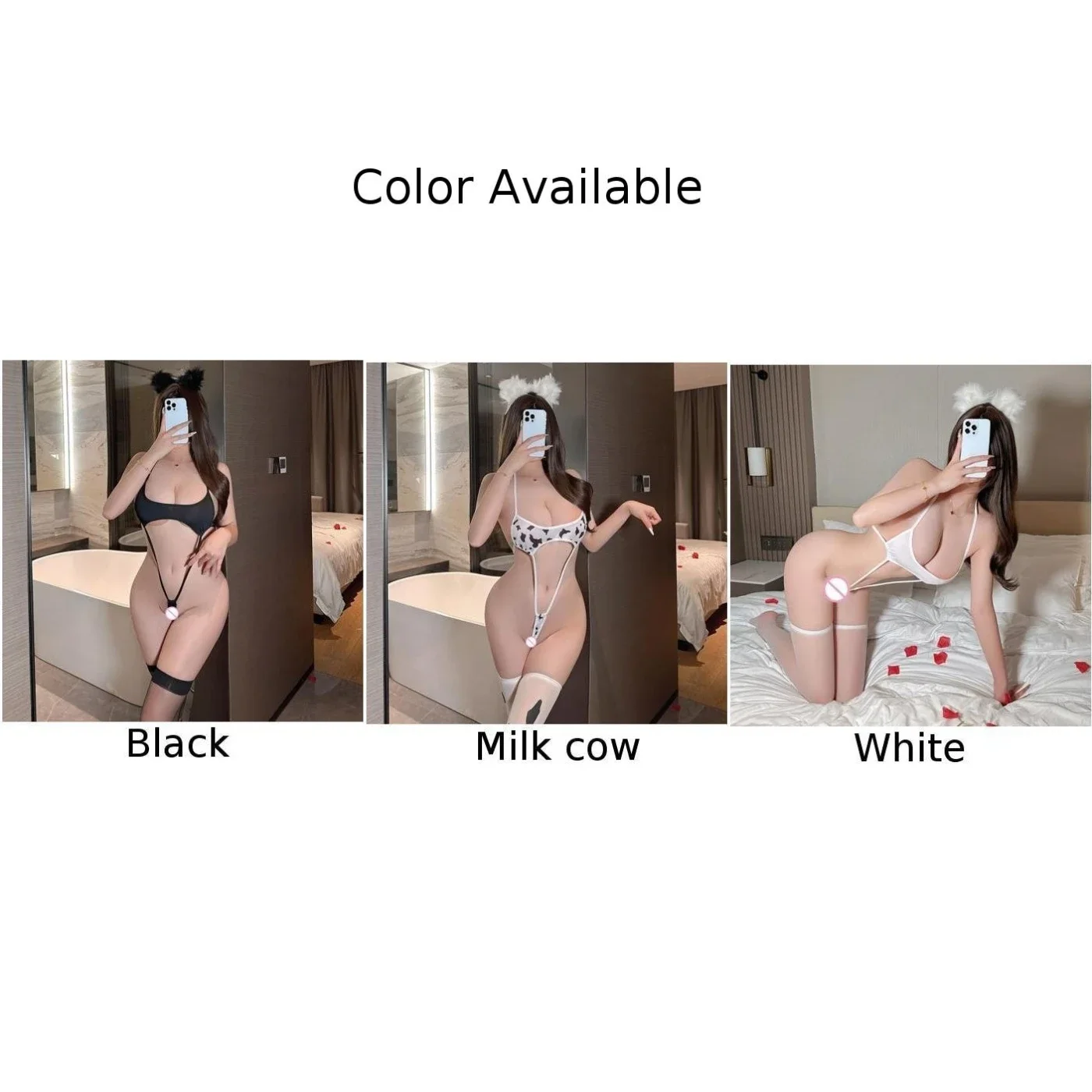 Sexy Comfortable Classic Lingerie Female Jumpsuit Cow Cute Temptation Uniform Exposed Butt Bikini Solid Color Roleplay Erotic
