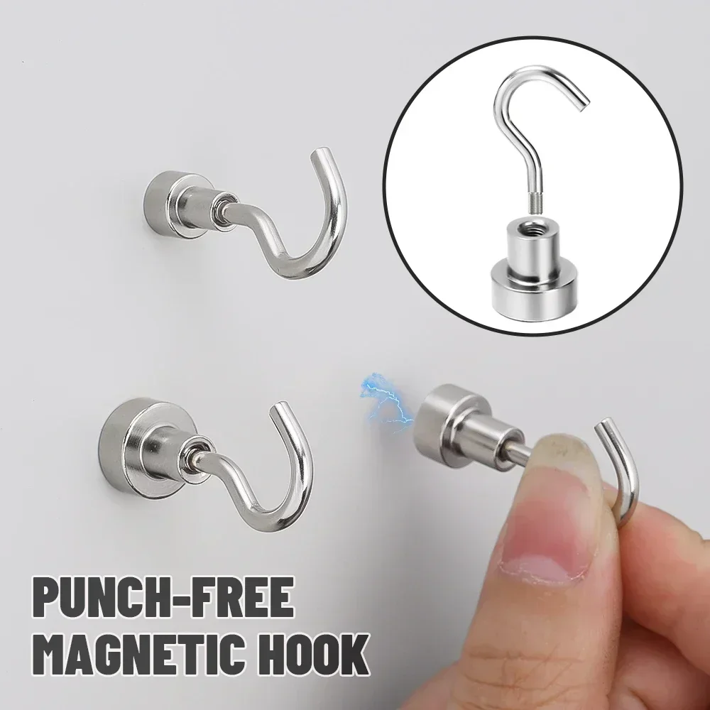 Description Picture 3 of item10/1Pcs Metal Strong Magnetic Hook Wall-Mounted Heavy-Duty Magnetic Hook Key Clothes Home Kitchen Bathroom Storage Hook