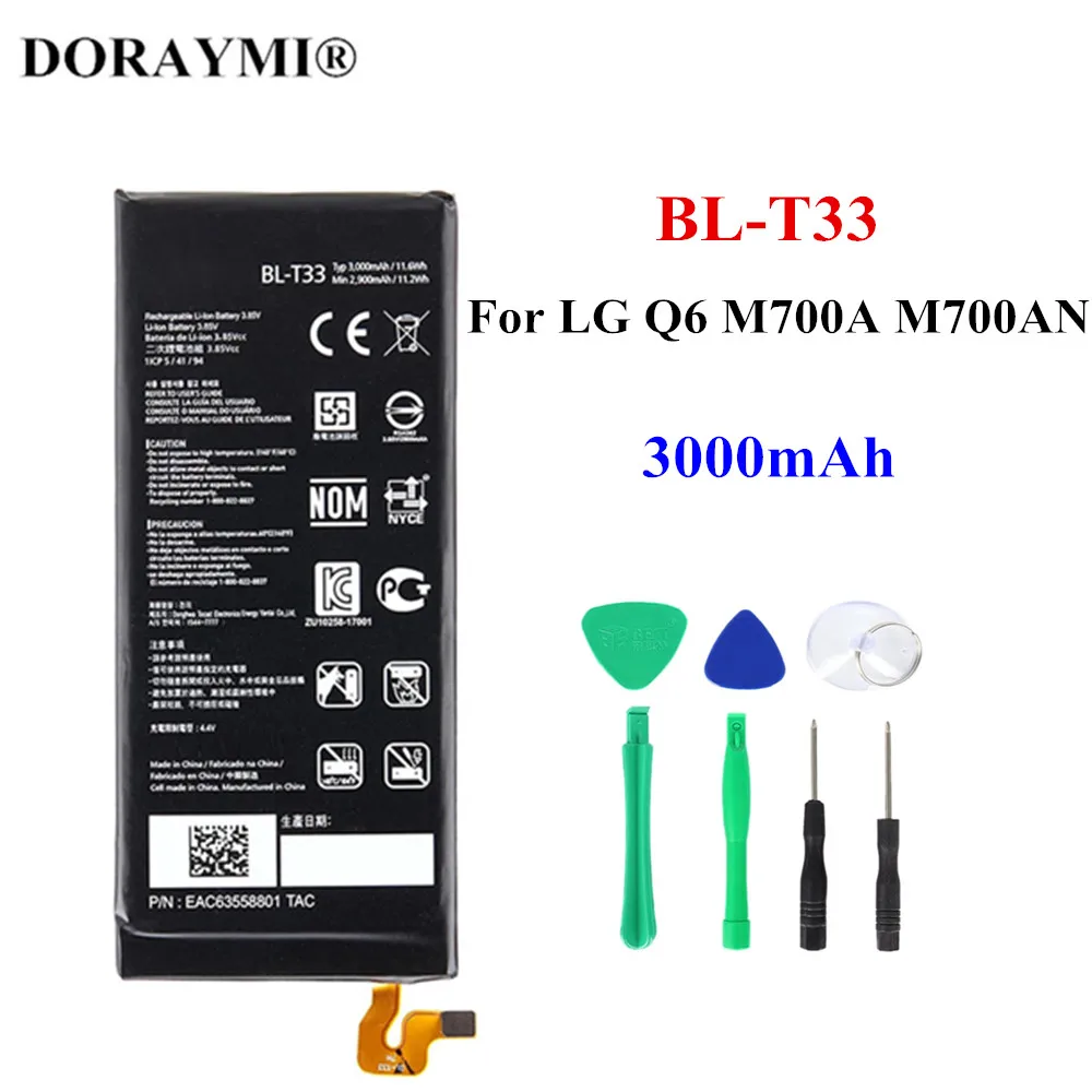 Batteria Originale 3000Mah Bl-T33 Per Lg Q6 M700A M700An M700Dsk M700N Bl T33 Sostituzione Bateria + Strumento Gratuito