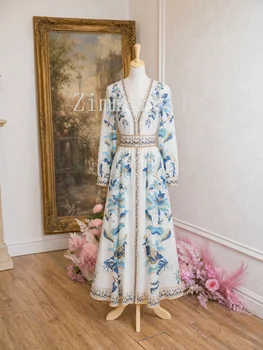 Abito da Sera Elegante Stile Francese, Vestito da Donna con Scollo a V e Maniche a Lanterna, Abito Vintage Chic con Bottoni per Feste e Banchetti