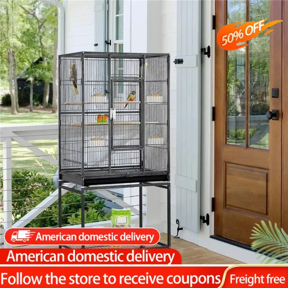 

54"H Large Rolling Metal Pet Cage for Birds or Small Animal Black Freight Free Bird Accessories Supplies Products Home Garden