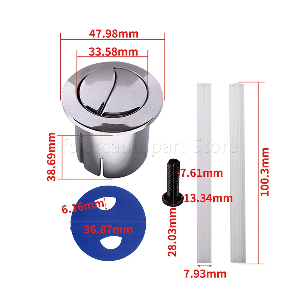 Chrome Flush Push Button & Plain Push Rods Short Body For Roca D1D Dual AH0002100R 822040001 Old Style