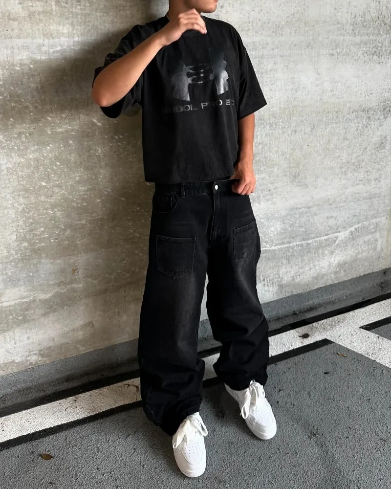 Y2K Baggy Jeans vintage Embroidery High quality cherry blossom pattern jeans Hip Hop streetwear men women Casual wide leg jeans 4