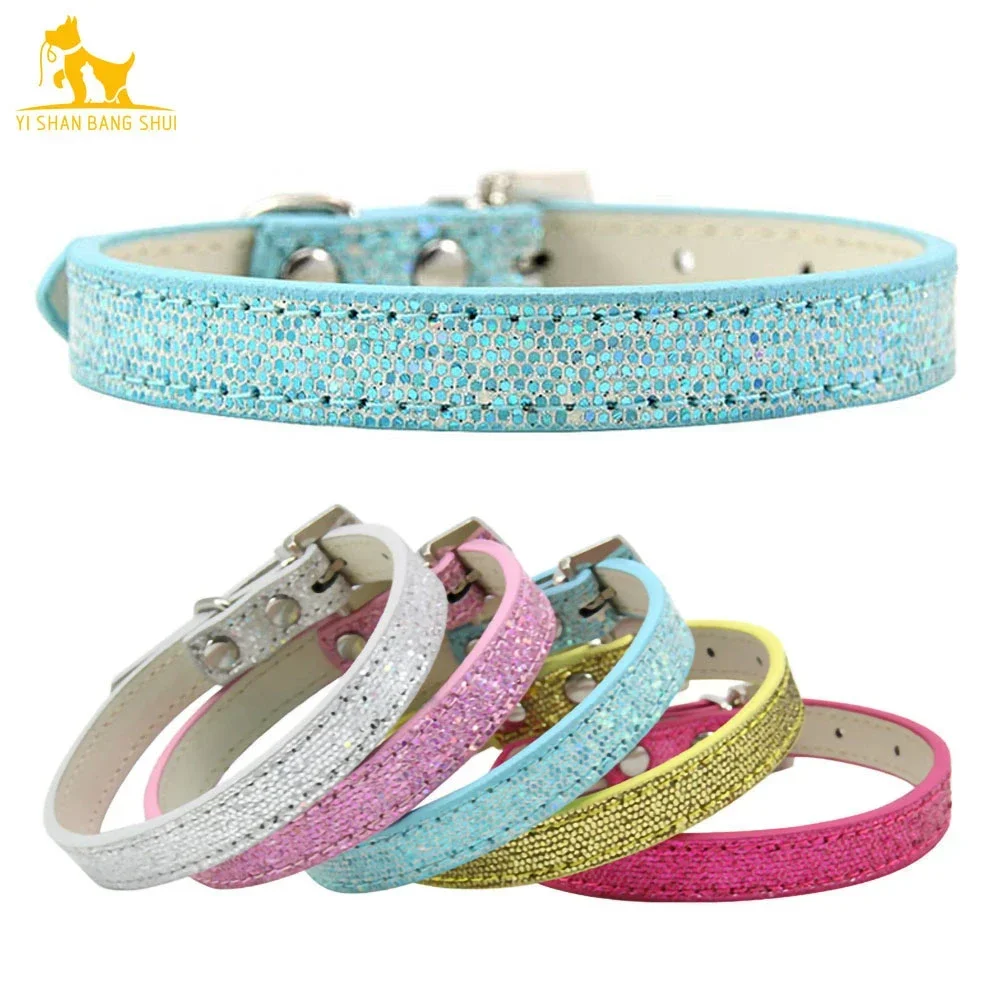 Bling Leather Dog Collar Adjustable Puppy Cat Neck Strap Luxury Rhinestone Buckle Pet Supplies Collars For Small Medium Dog S-XL dog collar pet collar