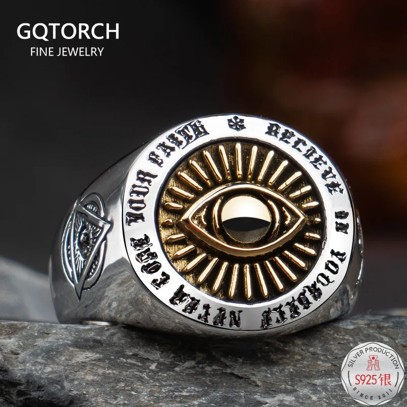 

Devil Eyes Hexagon Masonic Ring for Men 925 Sterling Silver Mens Signet Rings Freemason Totem Jewelry
