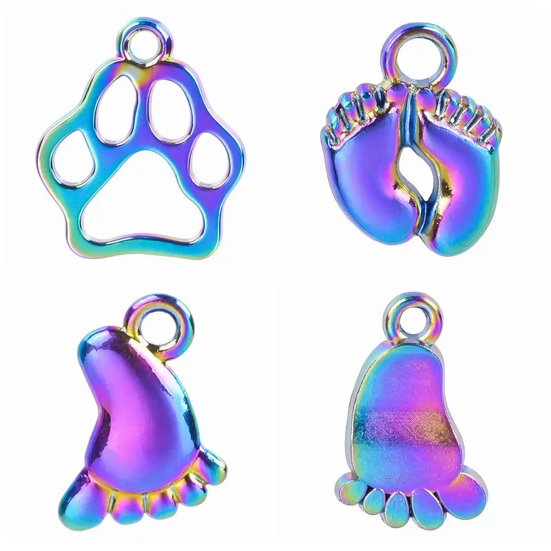 

10pcs/lot Cute Baby Foot Rainbow Charms Cat Paw Print Alloy Pendant For Jewelry Making Trendy Earrings Necklace DIY Accessories