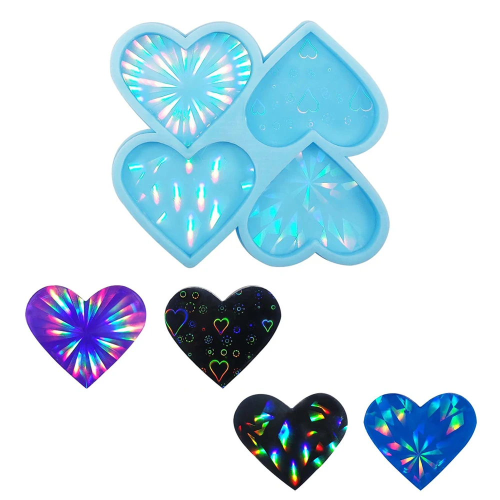 Heart Laser Holographic Silicone Mould Epoxy Resin Mobile Bracket Mold For DIY Handmade Phone Holder Making Supplies Accessories new round heart earrings uv resin mold tree of life necklace keychain pendant epoxy silicone mold diy jewerly making supplies