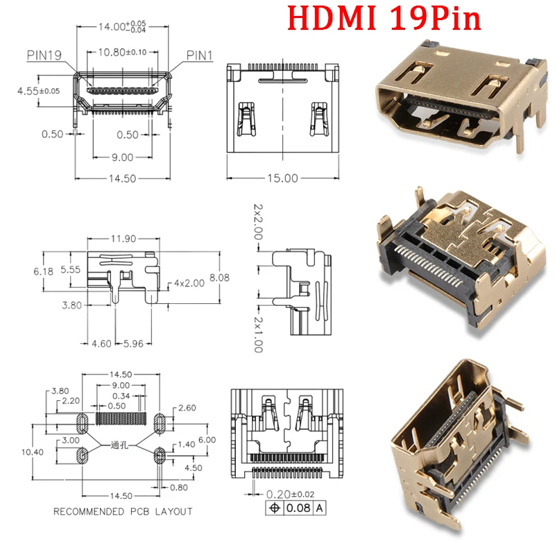 Connector Adapter Electrical Connector 1/5/10/50Pcs HDMI A Type Female Plug 19Pins HD Interface