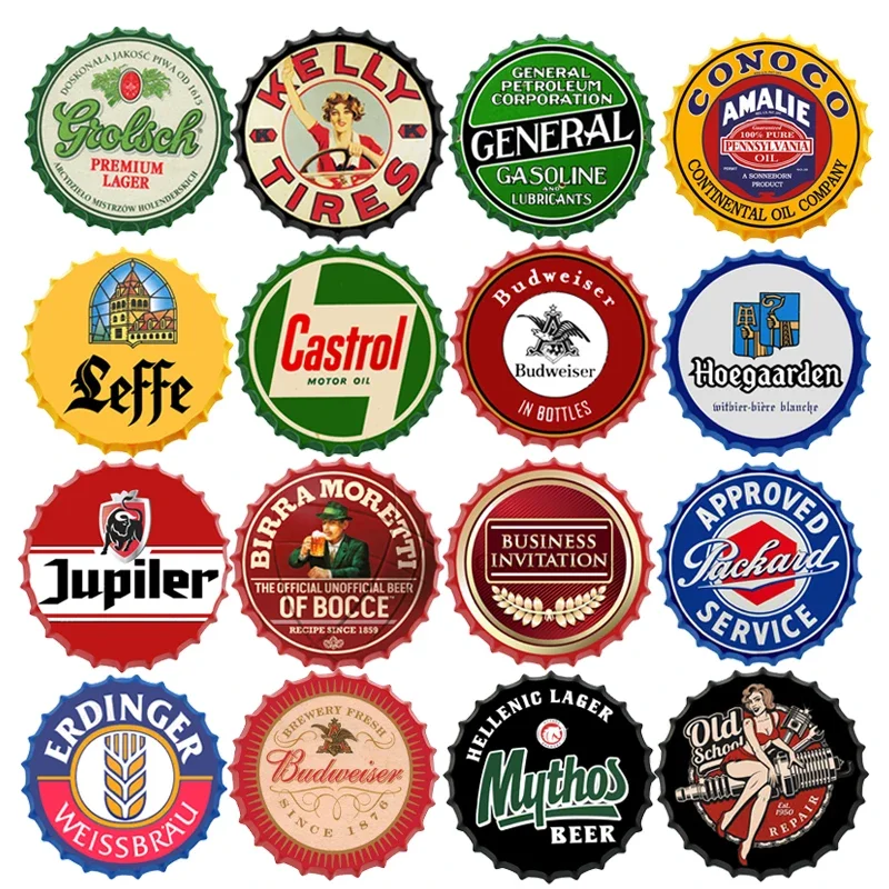 

Tin Sign Beer Cap Metal Plaques Garage Girls Beer Wine Brand Poster Wall Plates Signs Decor Bar Pub Art Plaques Man Cave Decor