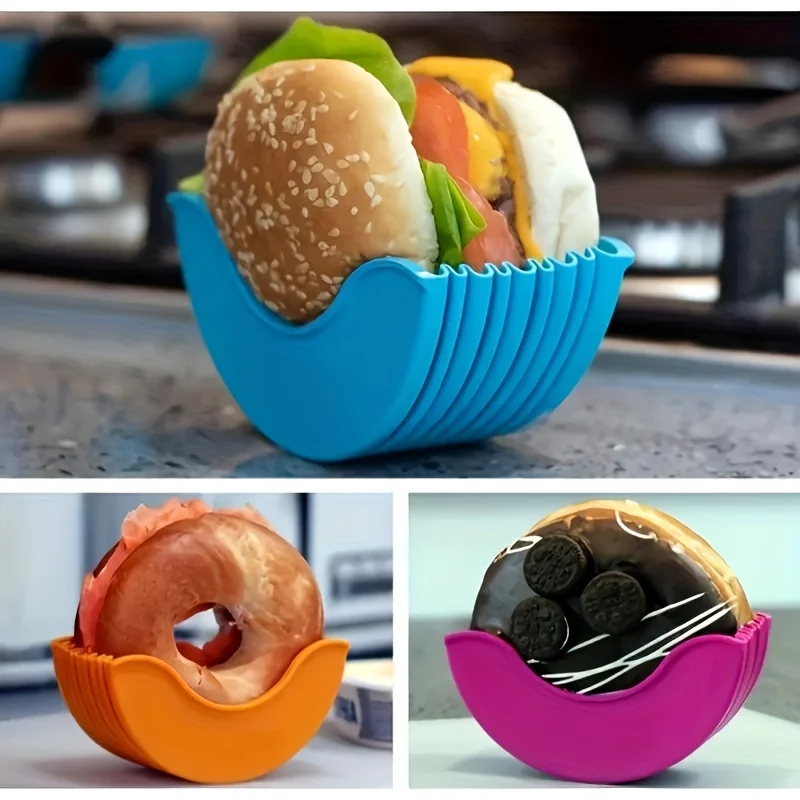 Hamburger Holders 4pcs Retractable Hamburger Holders Hamburger Fixed Box Sandwich Burger Clip Rack Washable Silicone French Fry Sauce