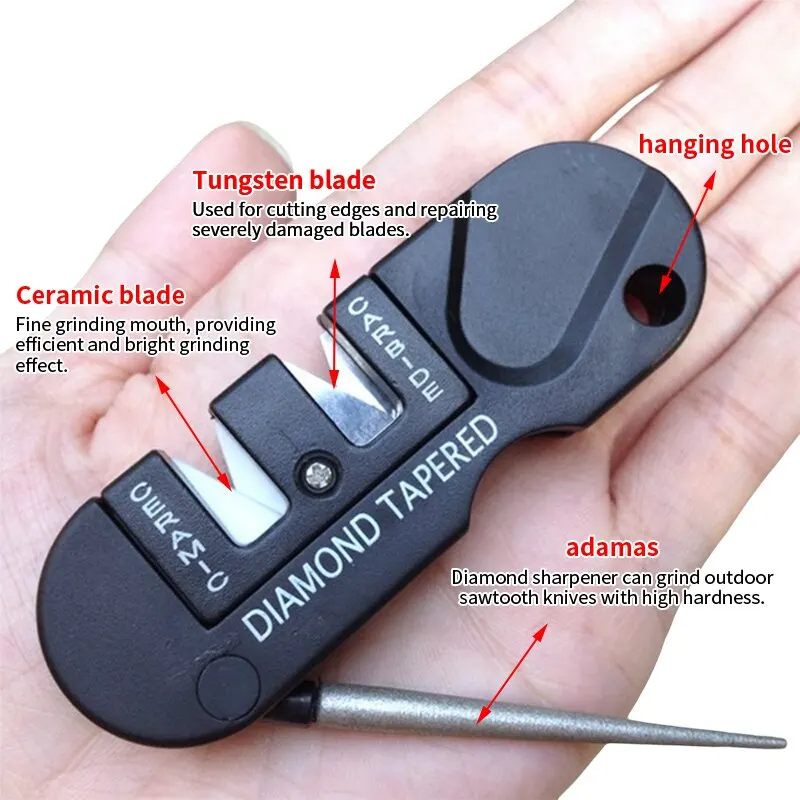 Knife Sharpener 4-in-1 Mini Portable Tungsten Ceramic Carbide Multifunctional Camp Outdoor Tools