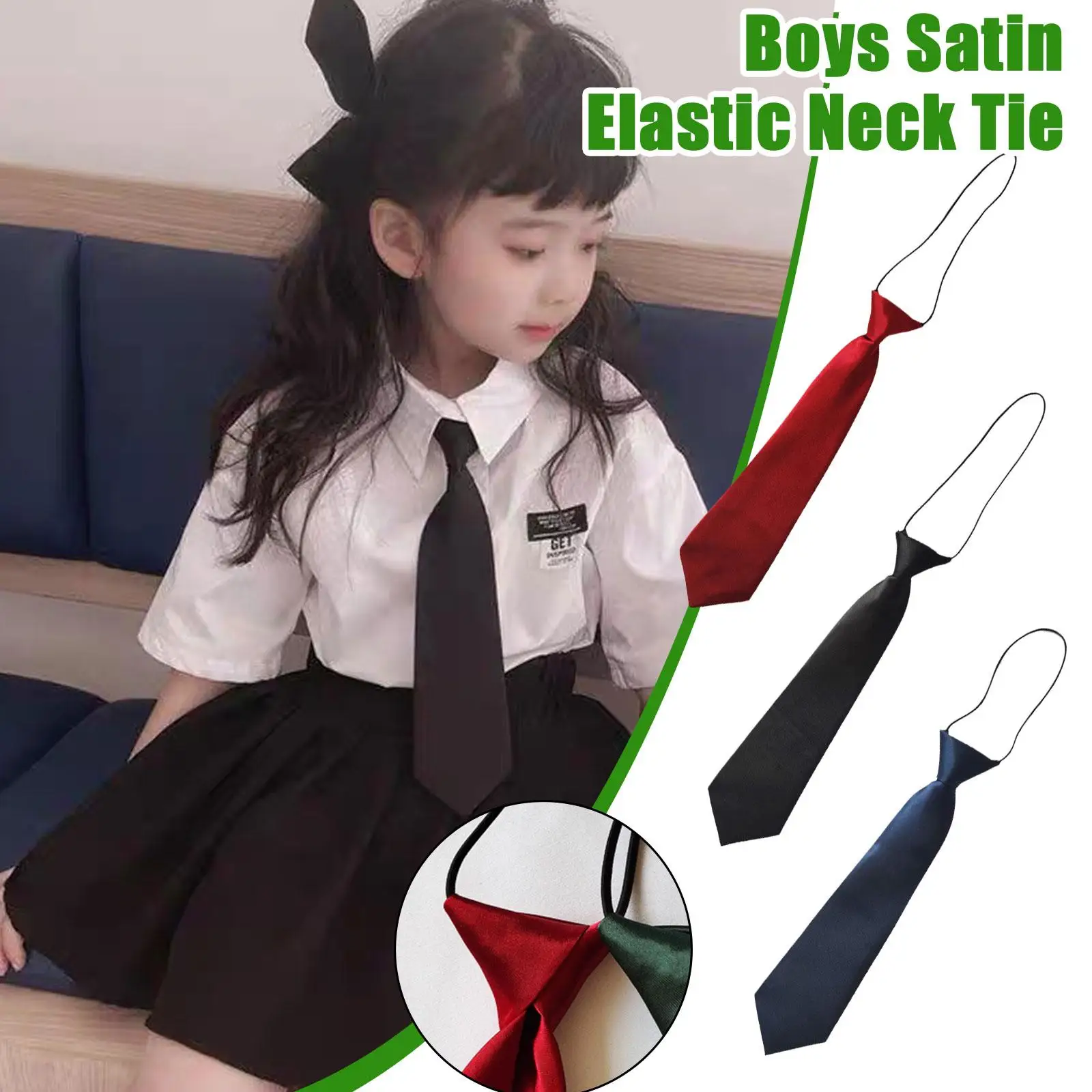 Pre-tied Black Boy Satin Elastic Neck Tie Short Children's Cute Decoration For Kids's Match Suit Uniform Tie Casual Accessories woven necktie necktie set
