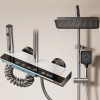 Temperature Digital Display Shower Set Faucet Bathroom Wall Mounted 4 Ways Water Outlet Rainlfall Hot Cold Shower Faucet System 1