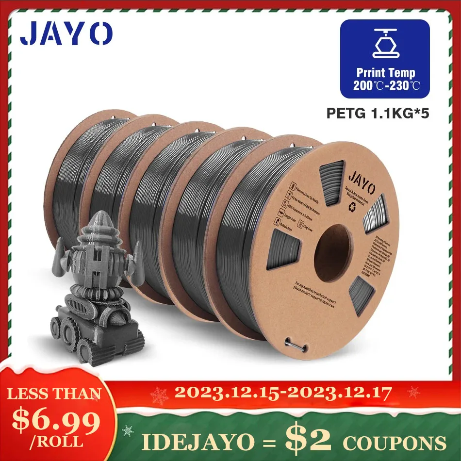 Jayo-pla Filamento para Impressora 3d 100 Nenhuma Bolha para Fdm Faça Você Mesmo Gift Material Pla Meta Abs Petg Seda 1.75 mm 5rolls Transporte Rápido