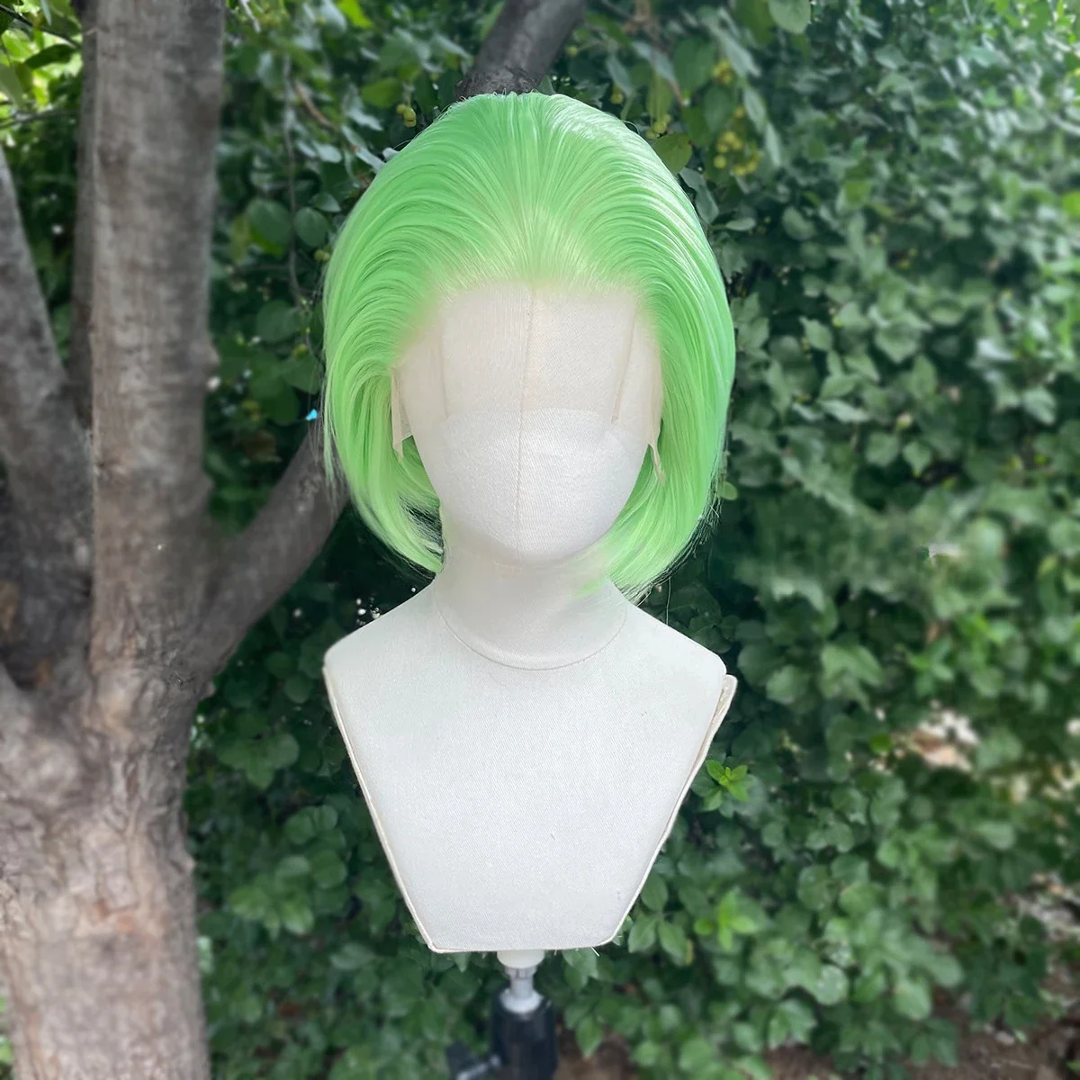 6inch Short Straight 13x4 Synthetic Lace Wigs High Density Glueless Wig For Men's Halloween Costume Light Green Wig