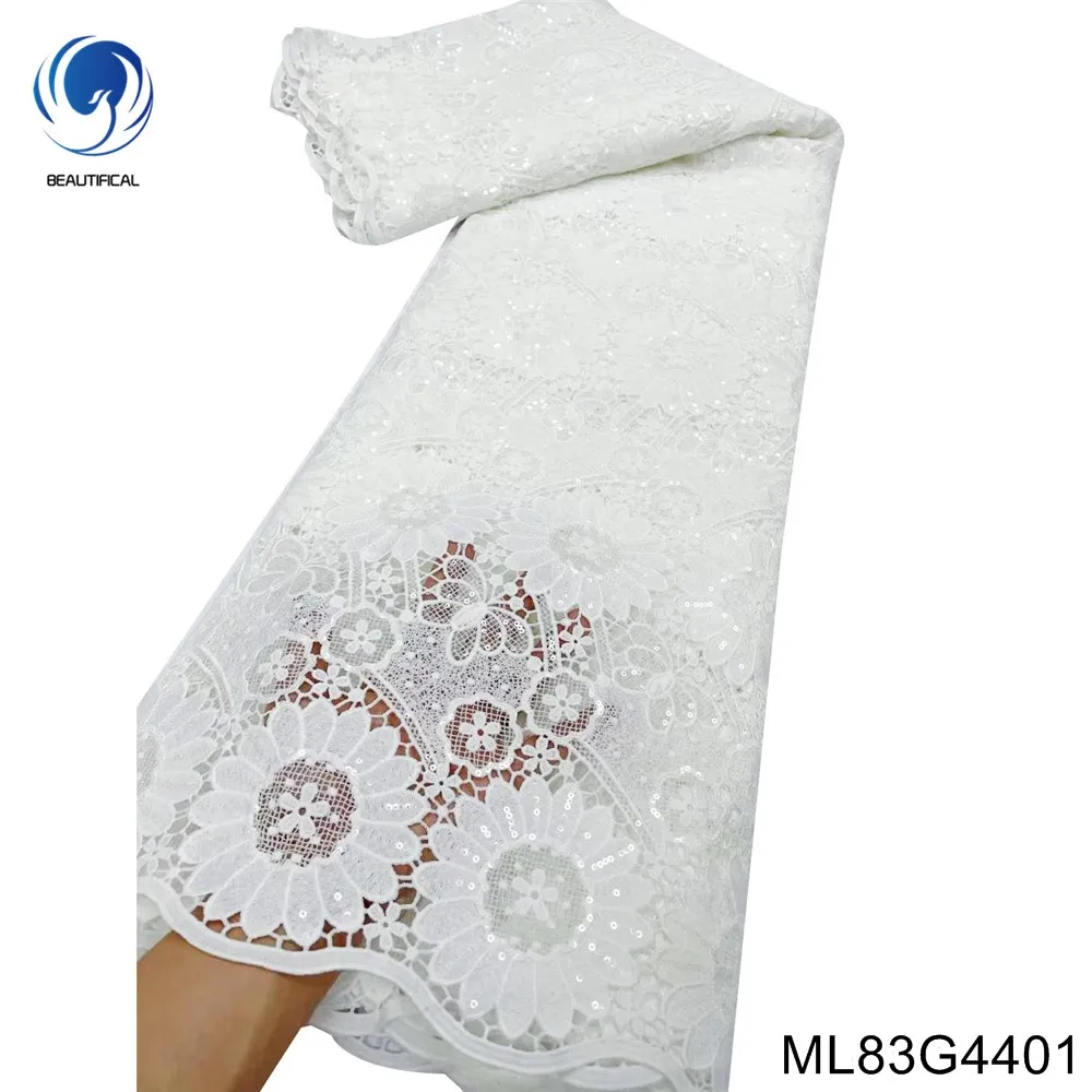 

2023 Nigerian Stitched Water Soluble Rope Using Sequins and Hollow-carved Design Lace Fabric Wedding Dress Women's ML83G44