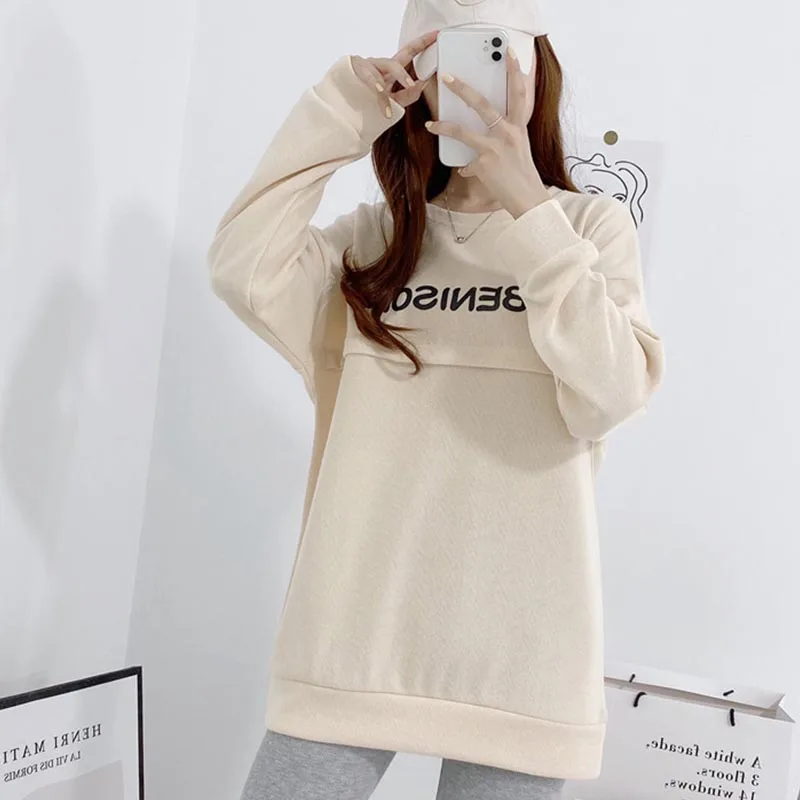 가을 겨울 임산부복 수유 후드티 임산부 스웨트셔츠 지퍼 오픈형 수유탑