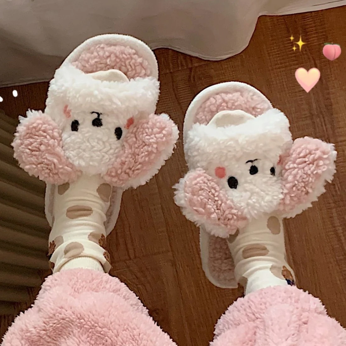Winter Cartoon Animals Funny Women Fur Slippers Home Warm Girls Plush Shoes Indoor Winter Cute Cow Gifts Fluffy Slides 