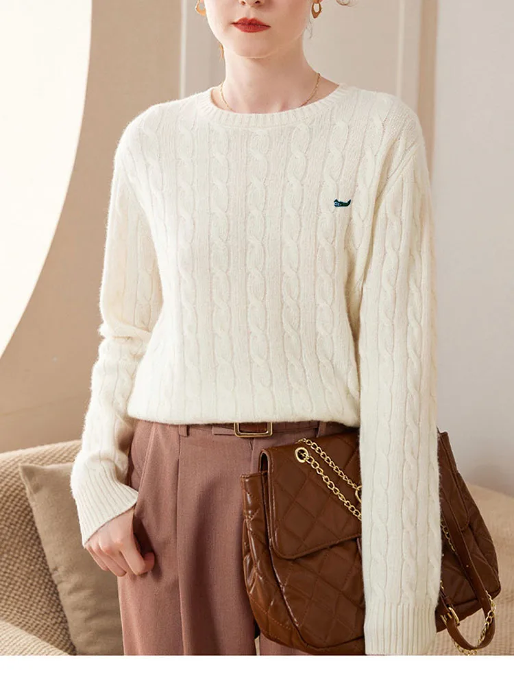Winter Women Long Sleeve Round Neck Twist Cashmere Sweater Base To Wear Loose And Thick Temperament Brand Of The Same Sweater 5